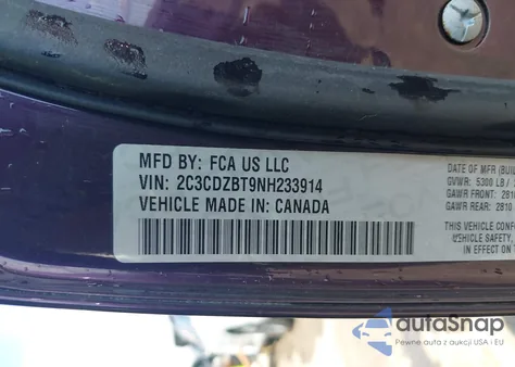 2022 Dodge Challenger R/T из США, поврежденный, VIN 2C3CDZBT9NH233914